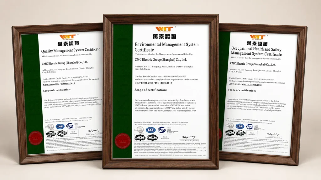 CMC Electric management system certificates for quality, environment, occupational health and safety