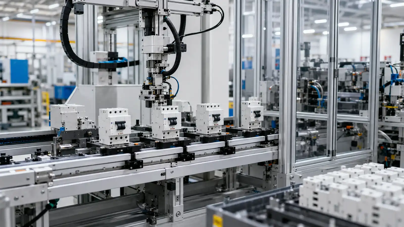 Automated circuit breaker production line representing CMC Electric's ODM and OEM manufacturing